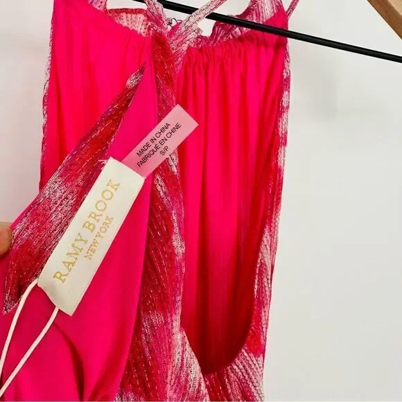 Ramy Brook Alexa Metallic Floral Blouson Midi Dress Rose Pink Women's Small NEW